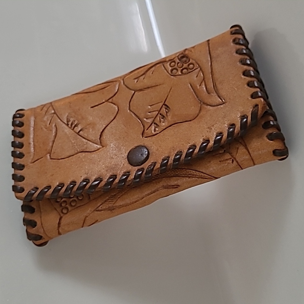 Key Wallet Vintage (Est60s / 70s) Tooled Leather Built In Key Hooks Snap Closure - Picture 16 of 16